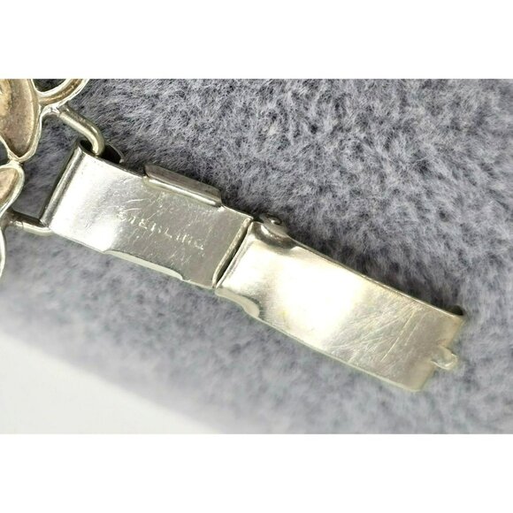 Vintage Bracelet Sterling Silver Wide Wave Tulip Leaves Design 7.5" Wrist LI644 - Picture 7 of 9